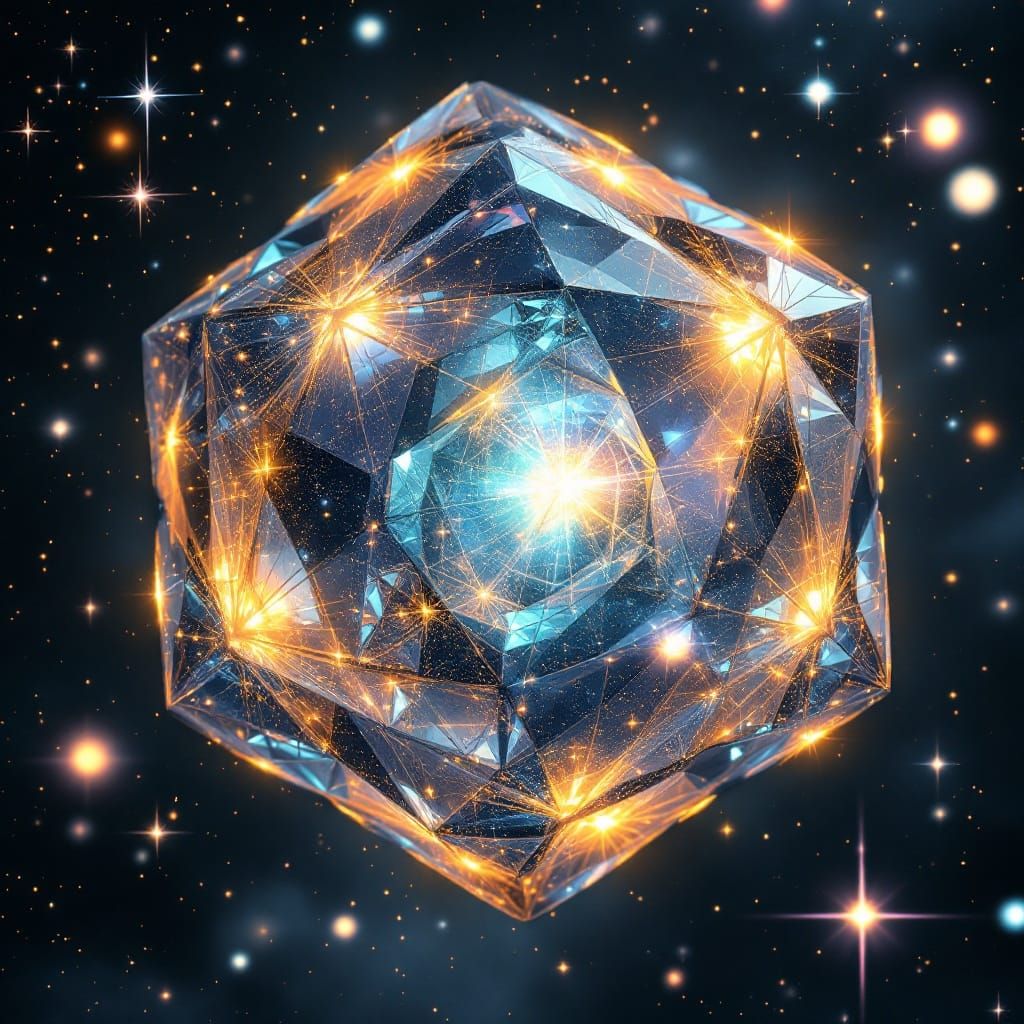 Ethereal Hyper-Cube Radiates Golden Light in Cosmic Expanse