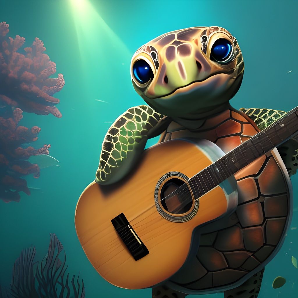 Anthropomorphic Sea Turtle Guitarist, Underwater Concert