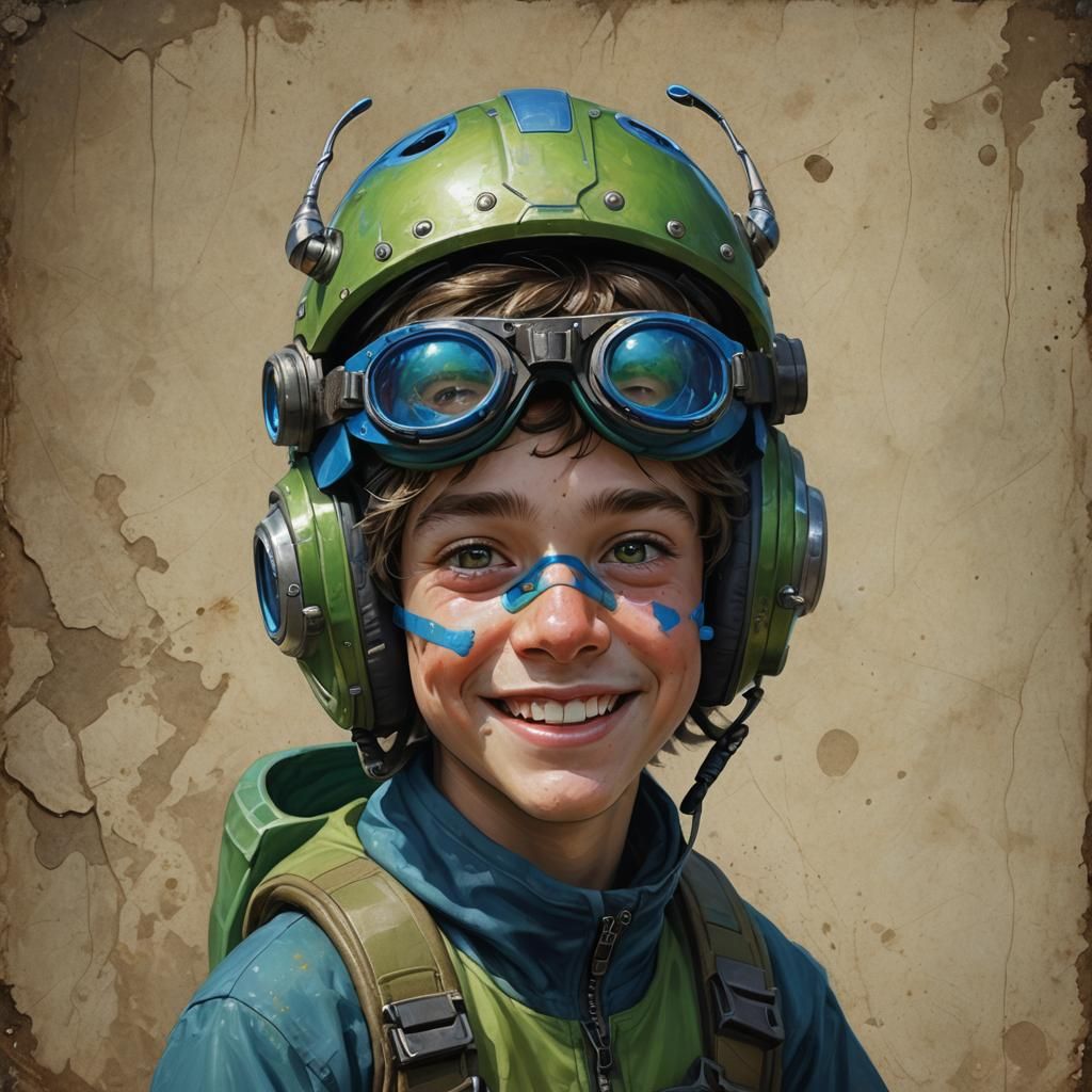 Hyperrealistic Portrait of a Dwarf Boy with Goggles