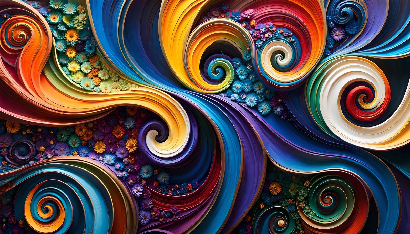 Swirling Spiral Star-Flowers in Impasto Style