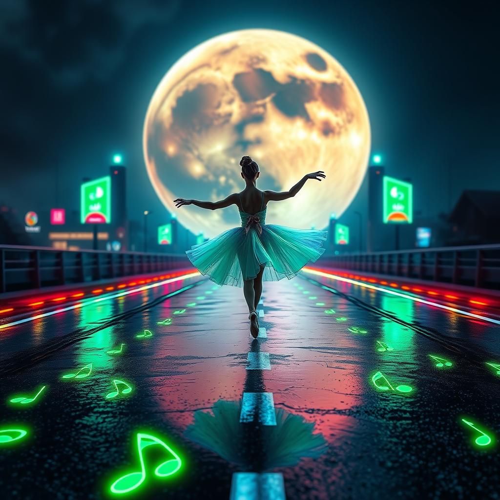 Ballet Dancer's Neon Dreamscape, Digital Art