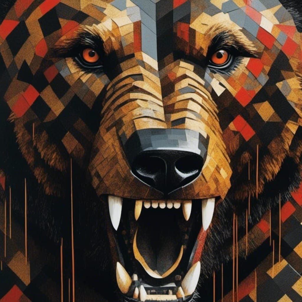 Ferocious Roaring Bear Close-up in Square Format