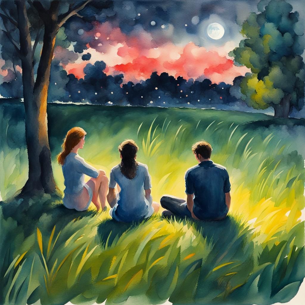 Night Scene in Gouache and Watercolor Style