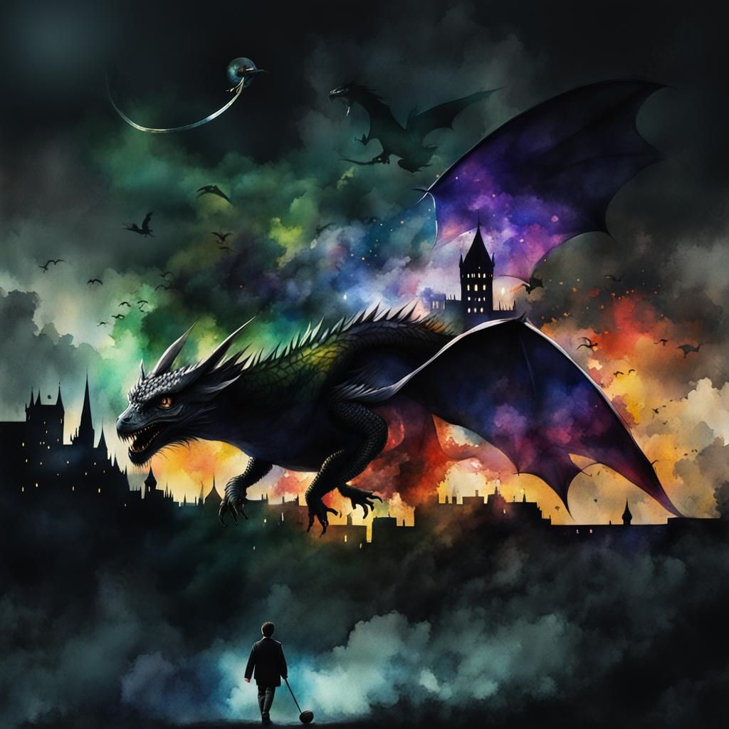 Harry Potter Double Exposure Watercolor Illustration