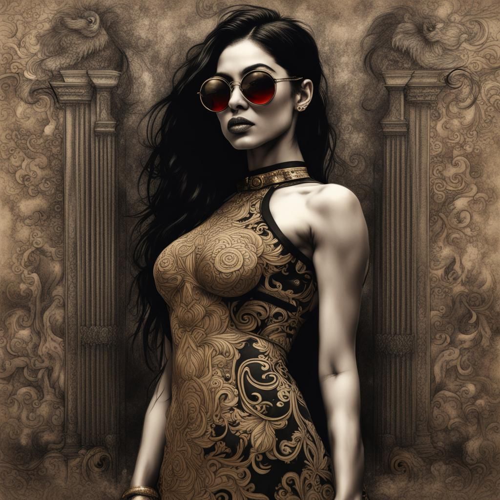 Pakistani Model in Goth Dress as Sepia Street Art