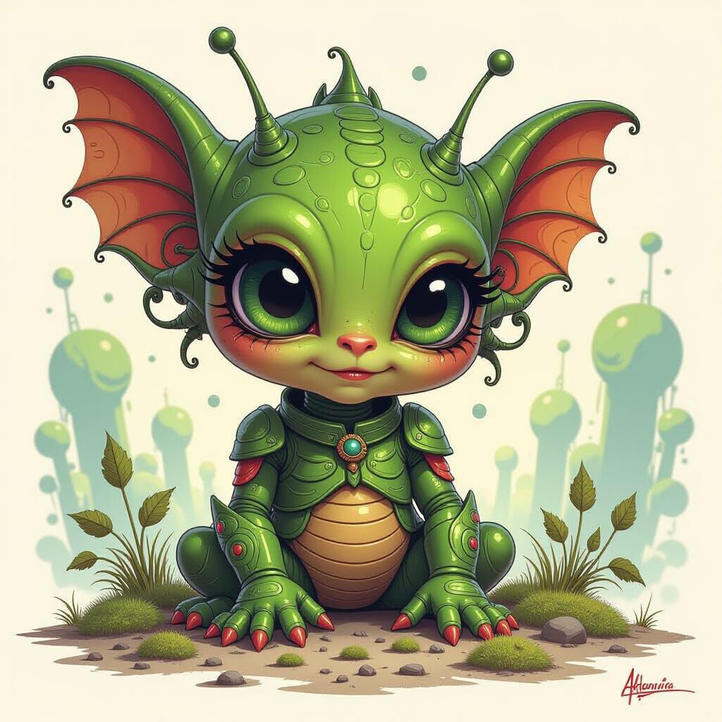 Futuristic Alien Tattoos in Neo-Impressionist Style