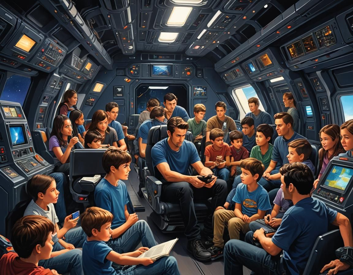 Realistic Man with Spaceship in Storybook Illustration