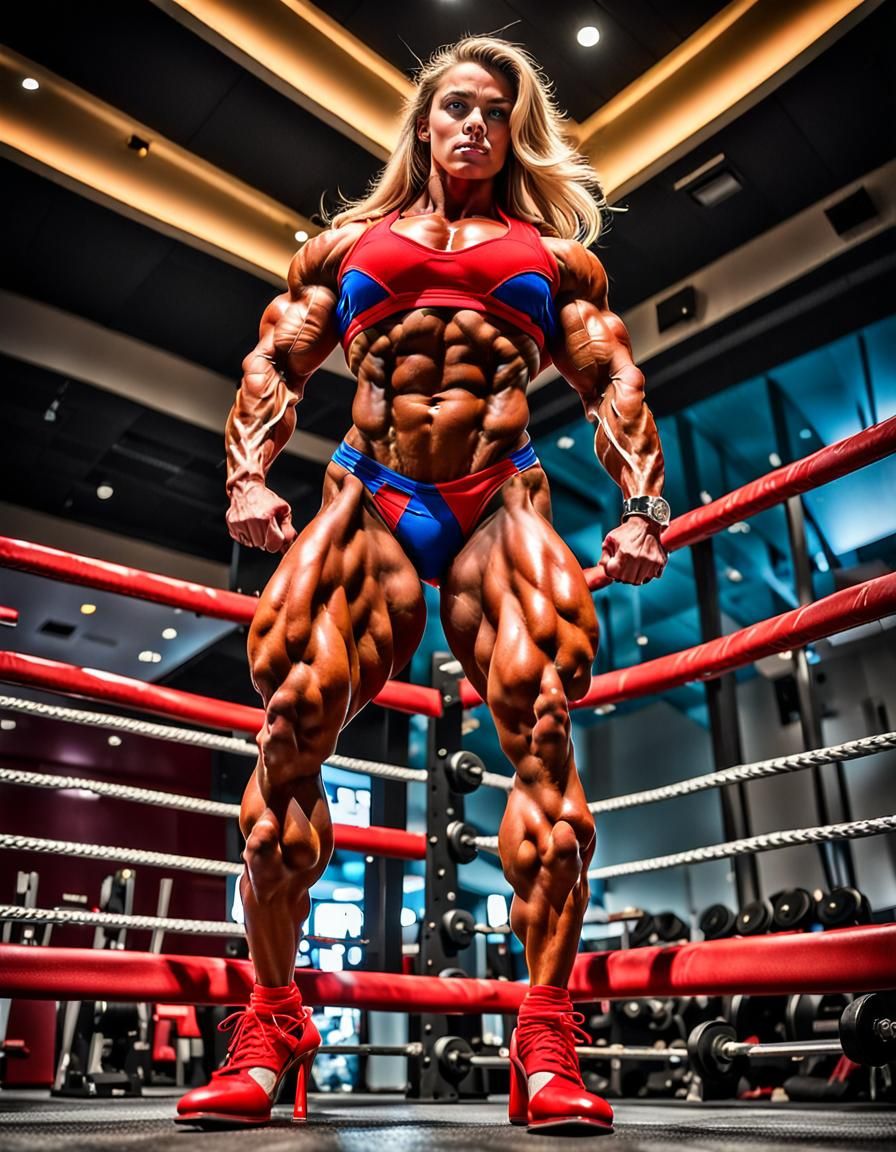 Ripped Female Bodybuilder in Theater, Hyperrealistic