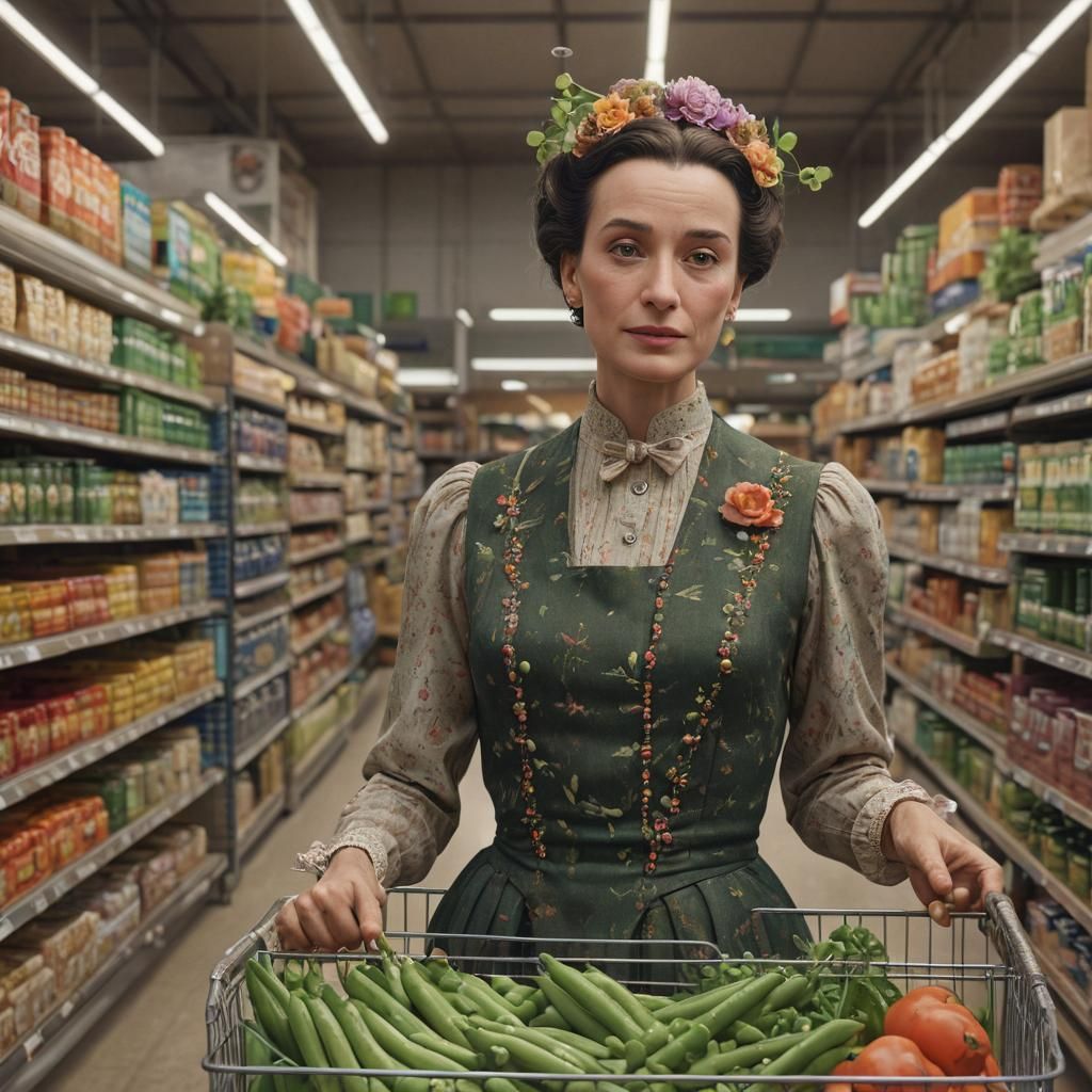 Wallis Simpson at Aldi: Hyperdetailed Art Nouveau Portrait