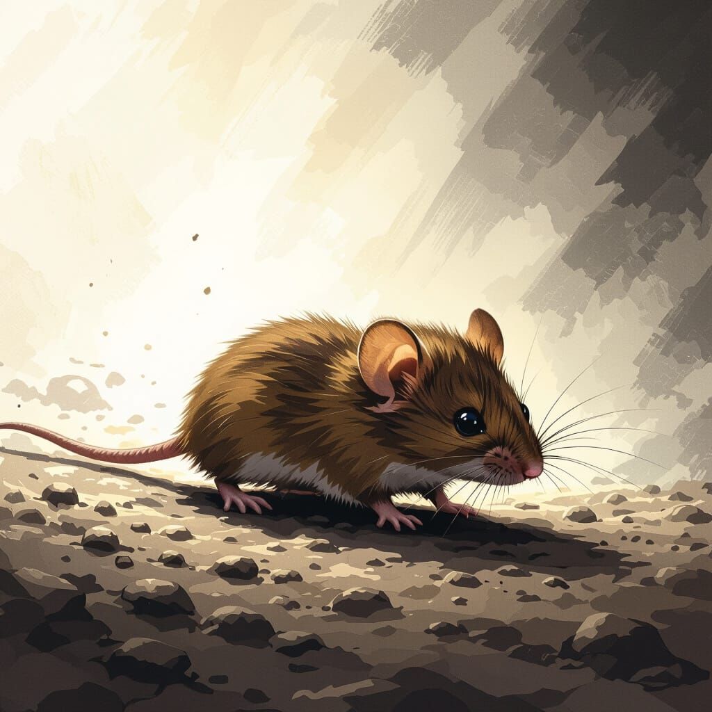 Dark Fantasy Mouse Skittering in Dramatic Light