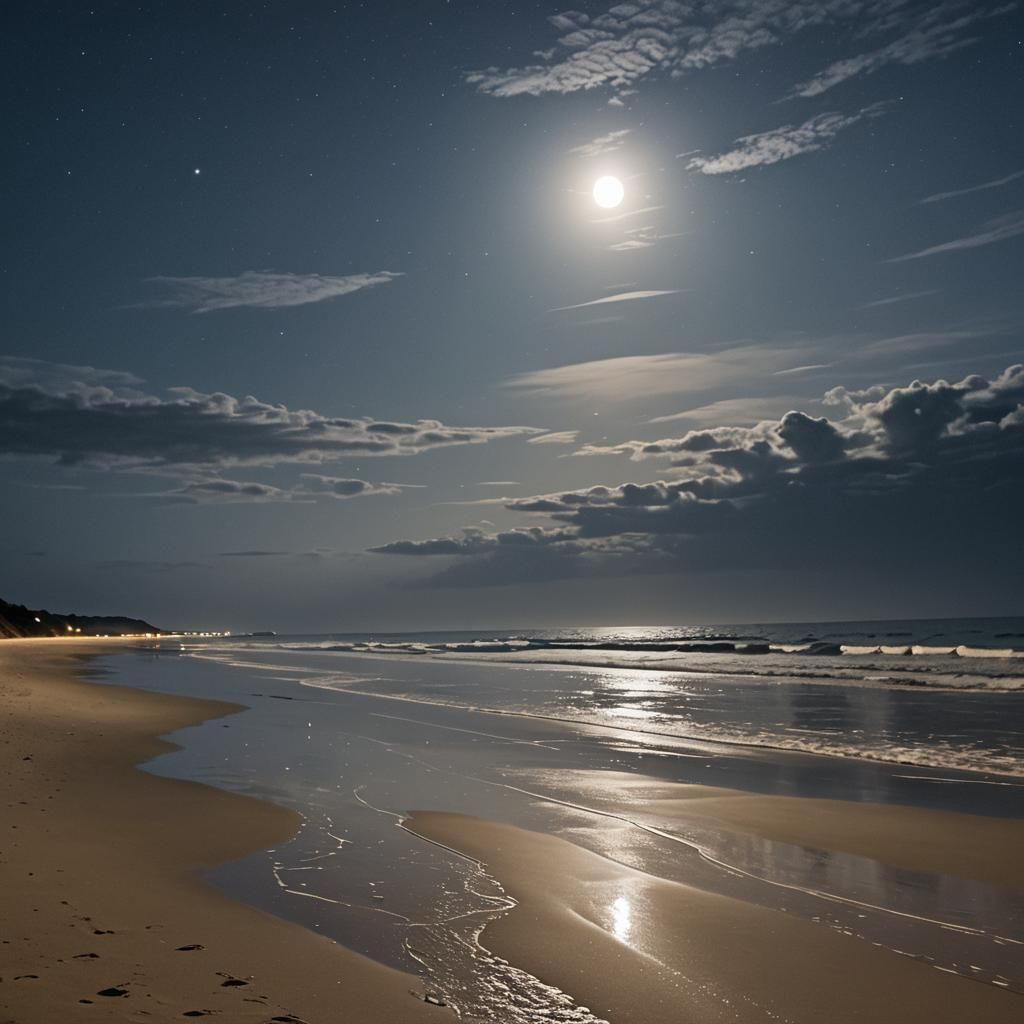 Moonlight Track on the Sea Coast