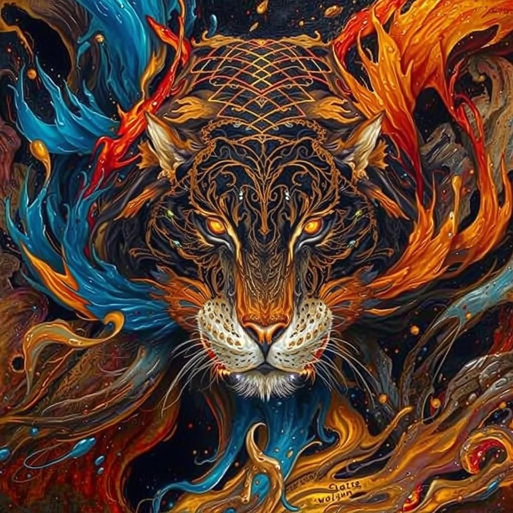 Ghost Tiger in Splattered Ink: A Fluid Masterpiece