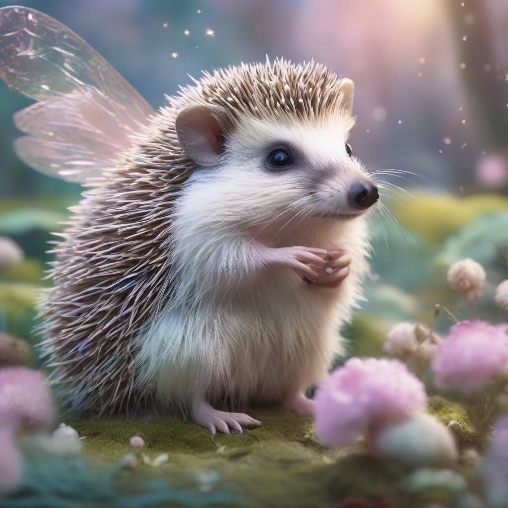 Hedgehog Fairy Baptizing Snails: Whimsical Fantasy Art