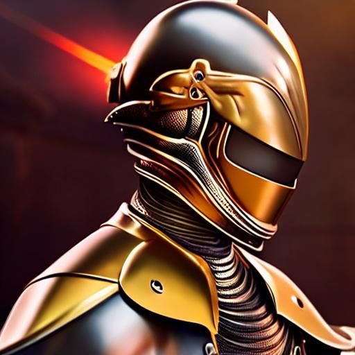 Golden Knight with Black Wings in 3D