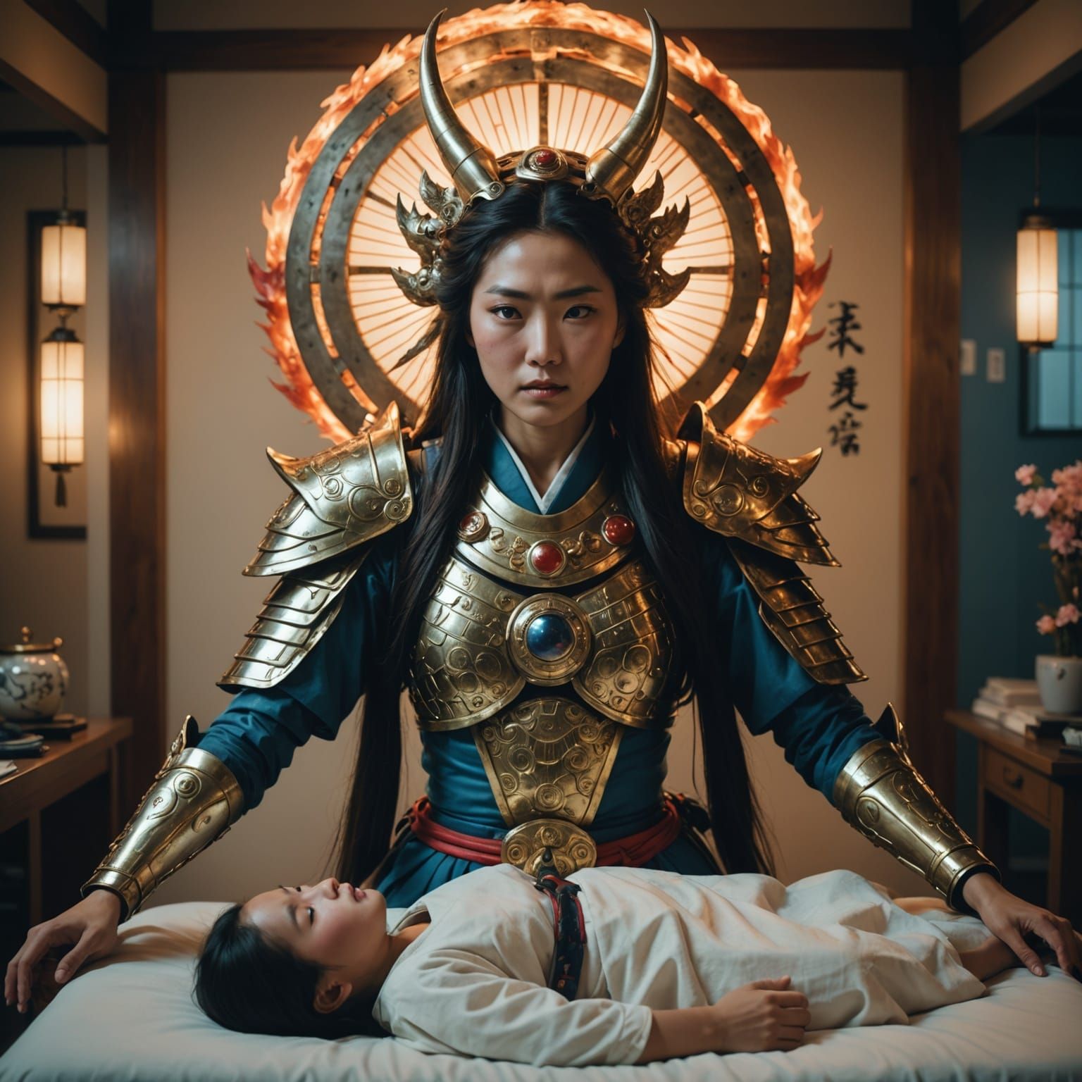Inari Goddess Blesses Woman: Cinematic Film Still