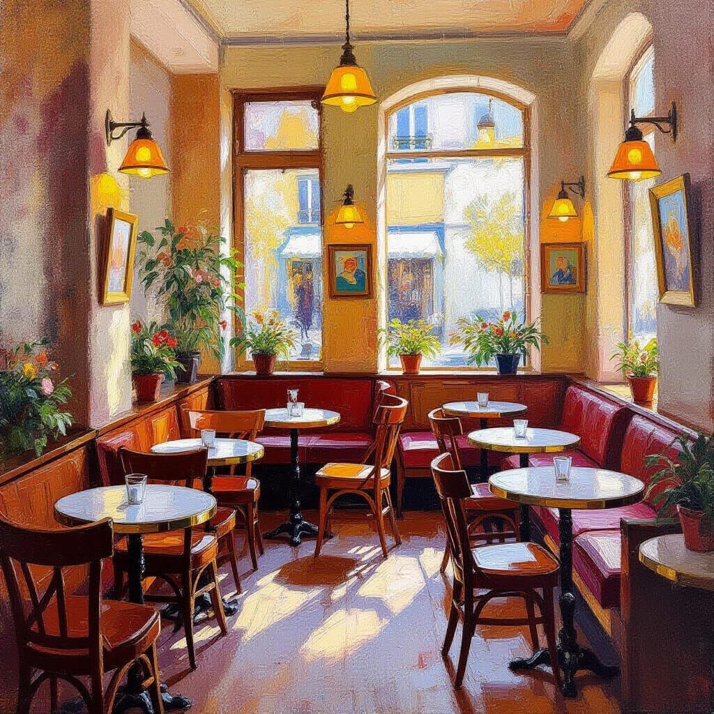 Cozy Cafe Interior in Impressionist Style