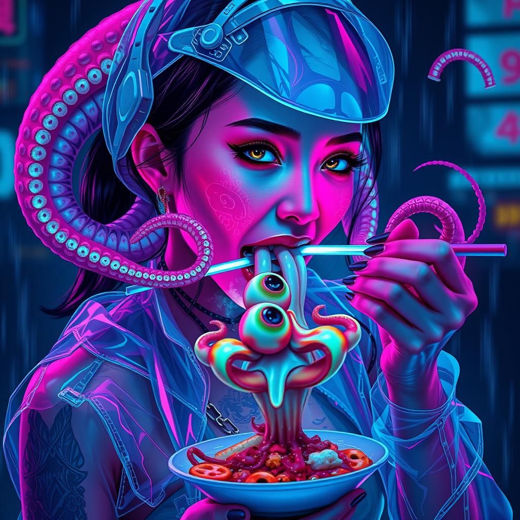 Cyberpunk Girl's Bioluminescent Transformation