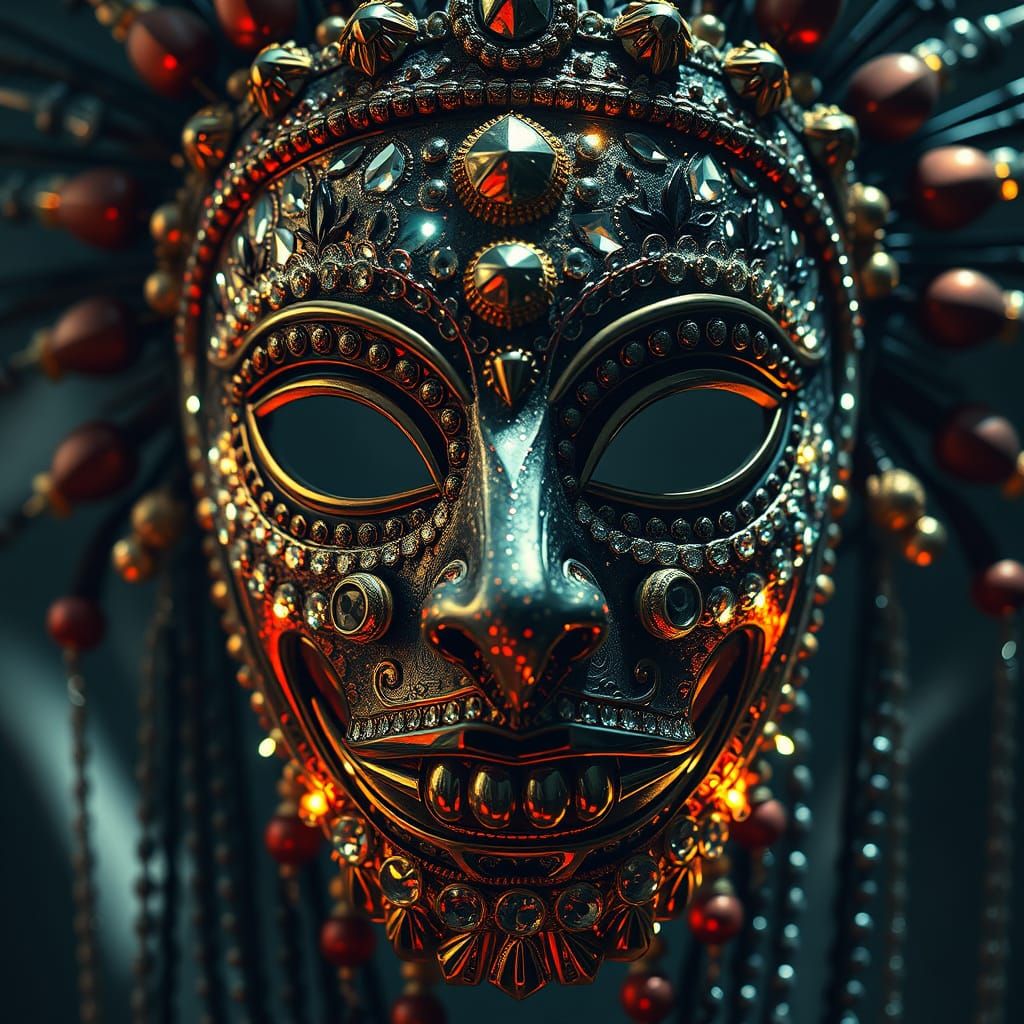 Jeweled Mask with Sparkling Beads in Cinematic Lighting