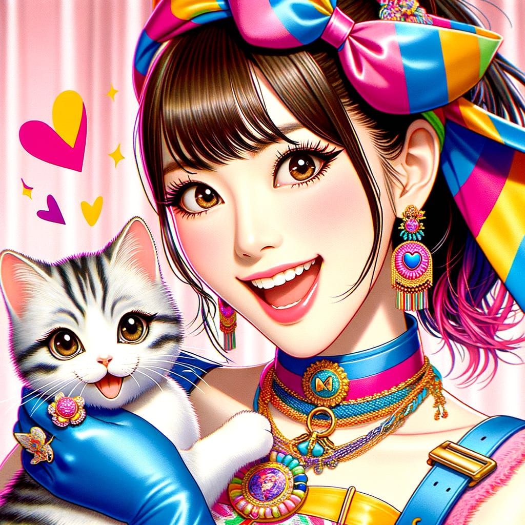 Anime Style J-Pop Singer with Cute Cat