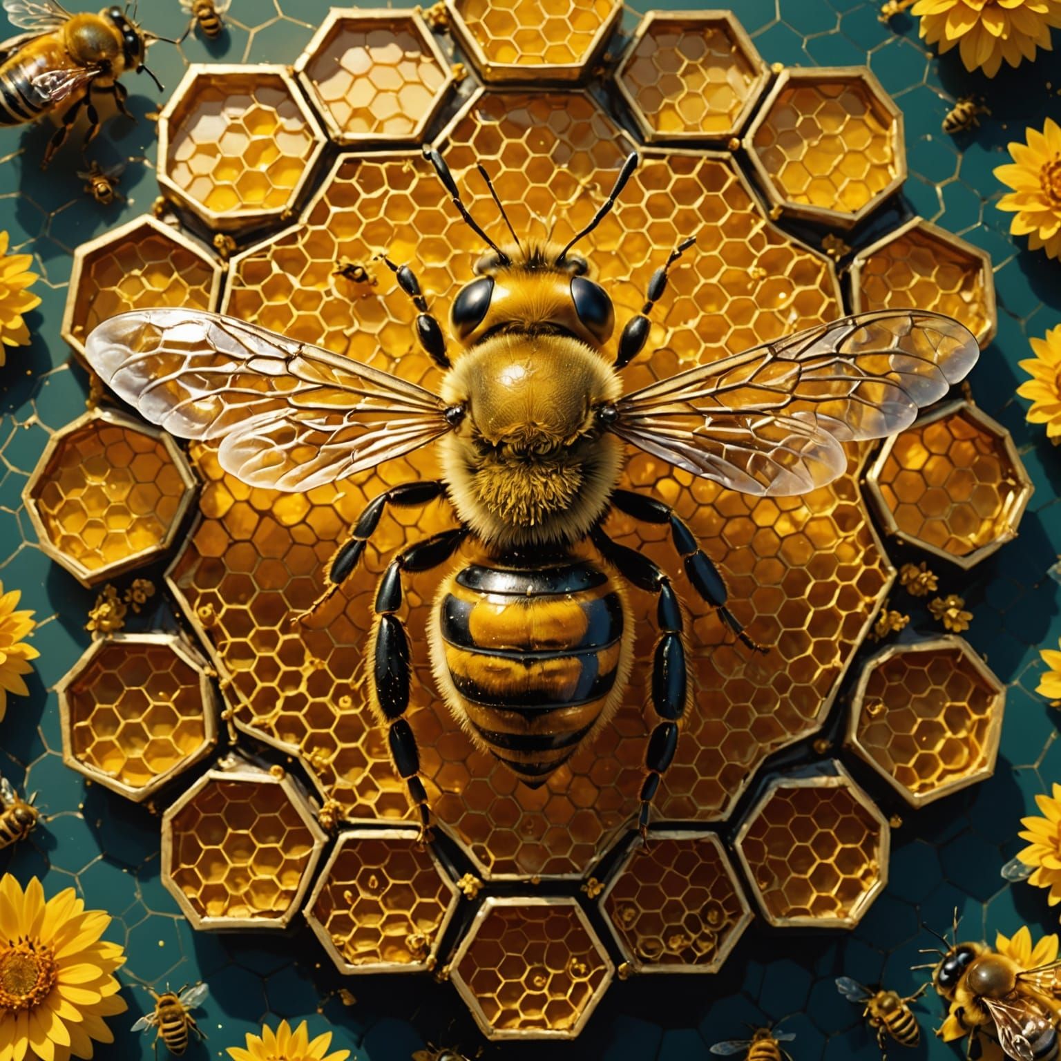 Regal Bee Queen on Golden Honeycomb Throne