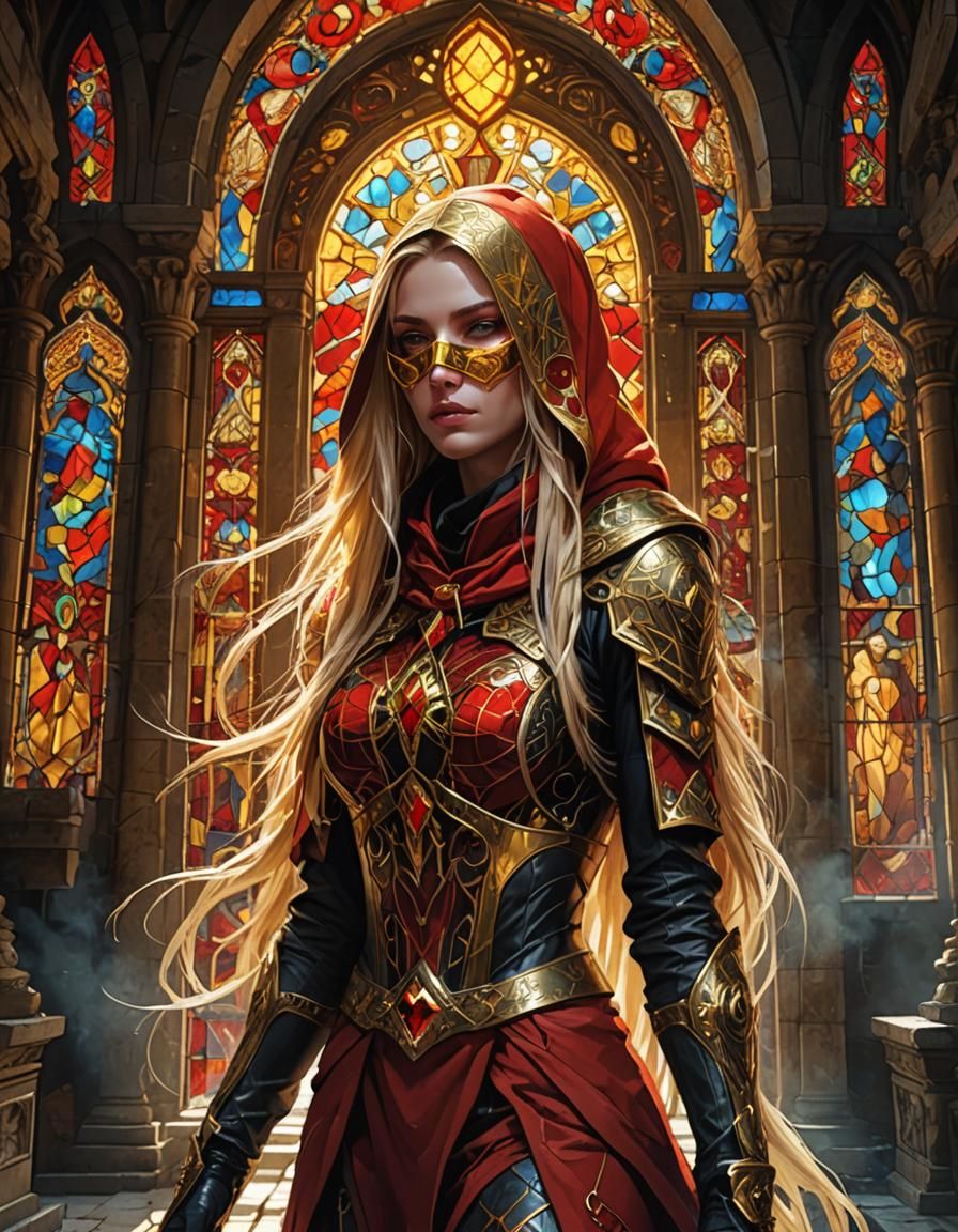 Blonde Assassin in Ancient Temple, Hyper-Realistic Digital A...