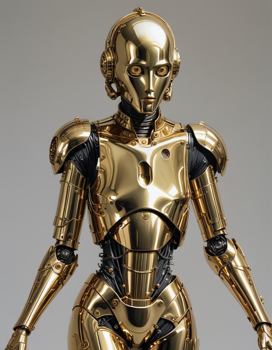 Gold Female Cyborg in Sorayama Style
