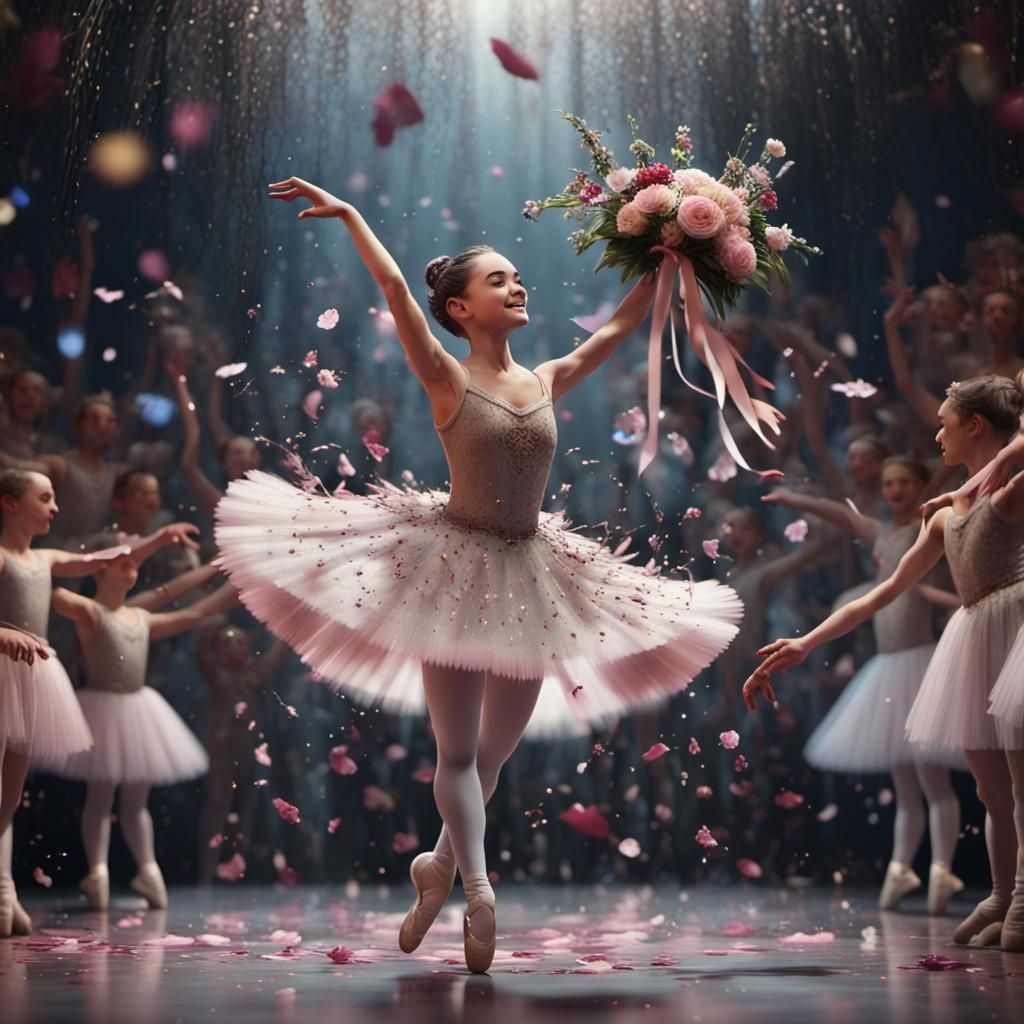 Ballerina Receives Flowers in Confetti Shower