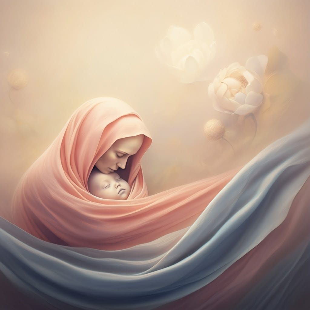 Maternal Devotion in Soft, Ethereal Hues