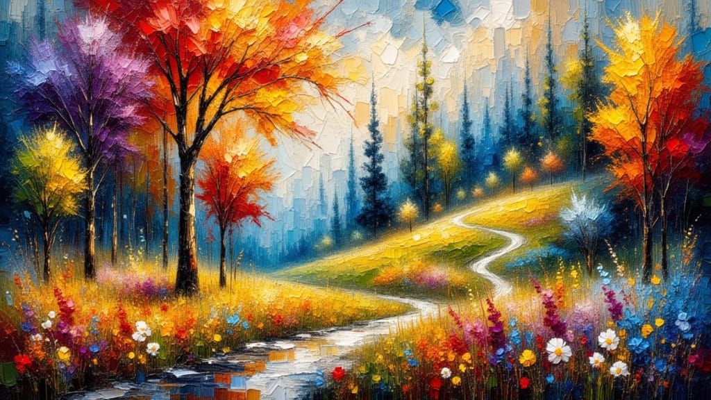 Impasto Forest Landscape with Expressive Brushstrokes