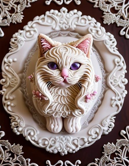 Surreal Gingerbread Cat in Intricately Ornamented Sugar Fros...