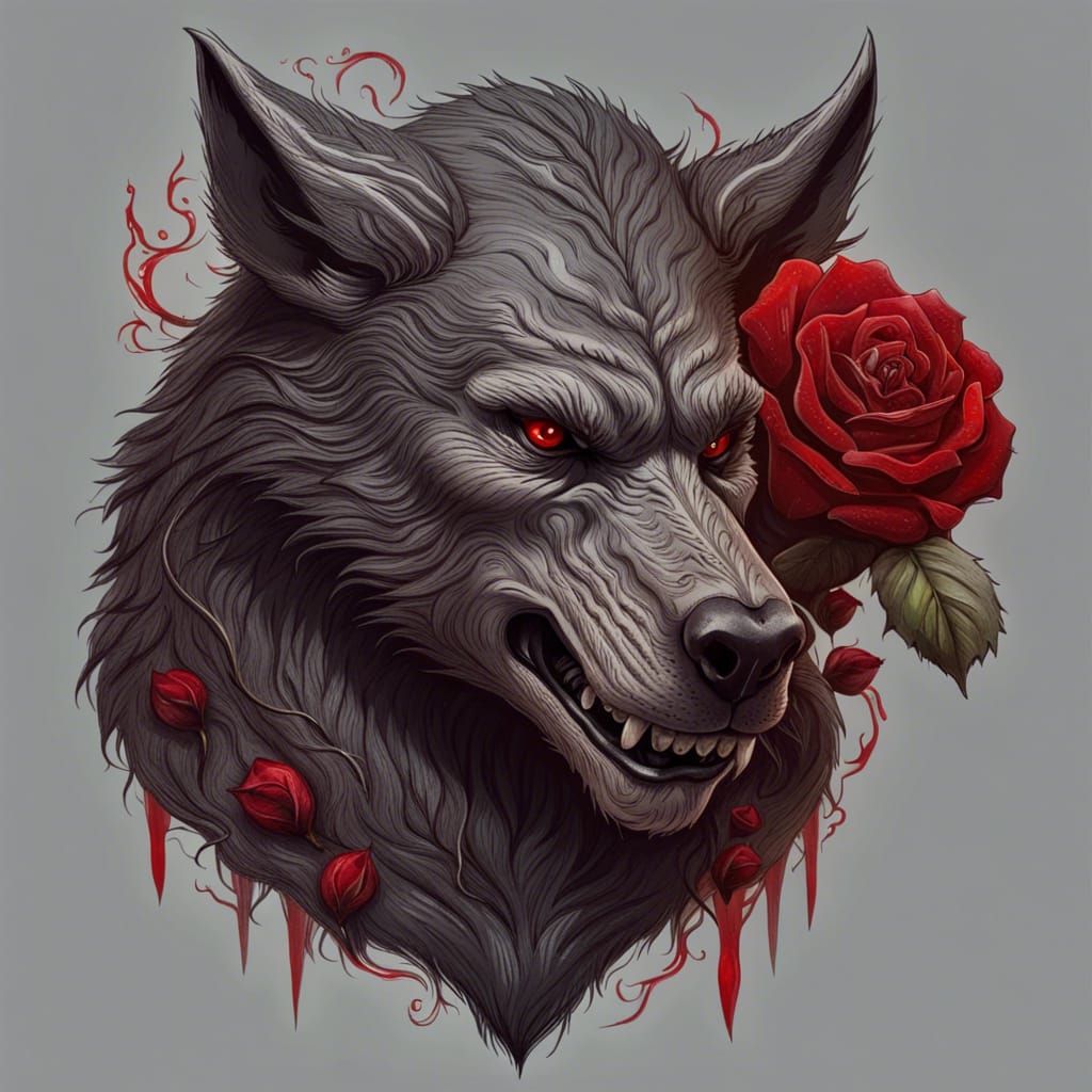 Hyperdetailed Werewolf with a Red Rose