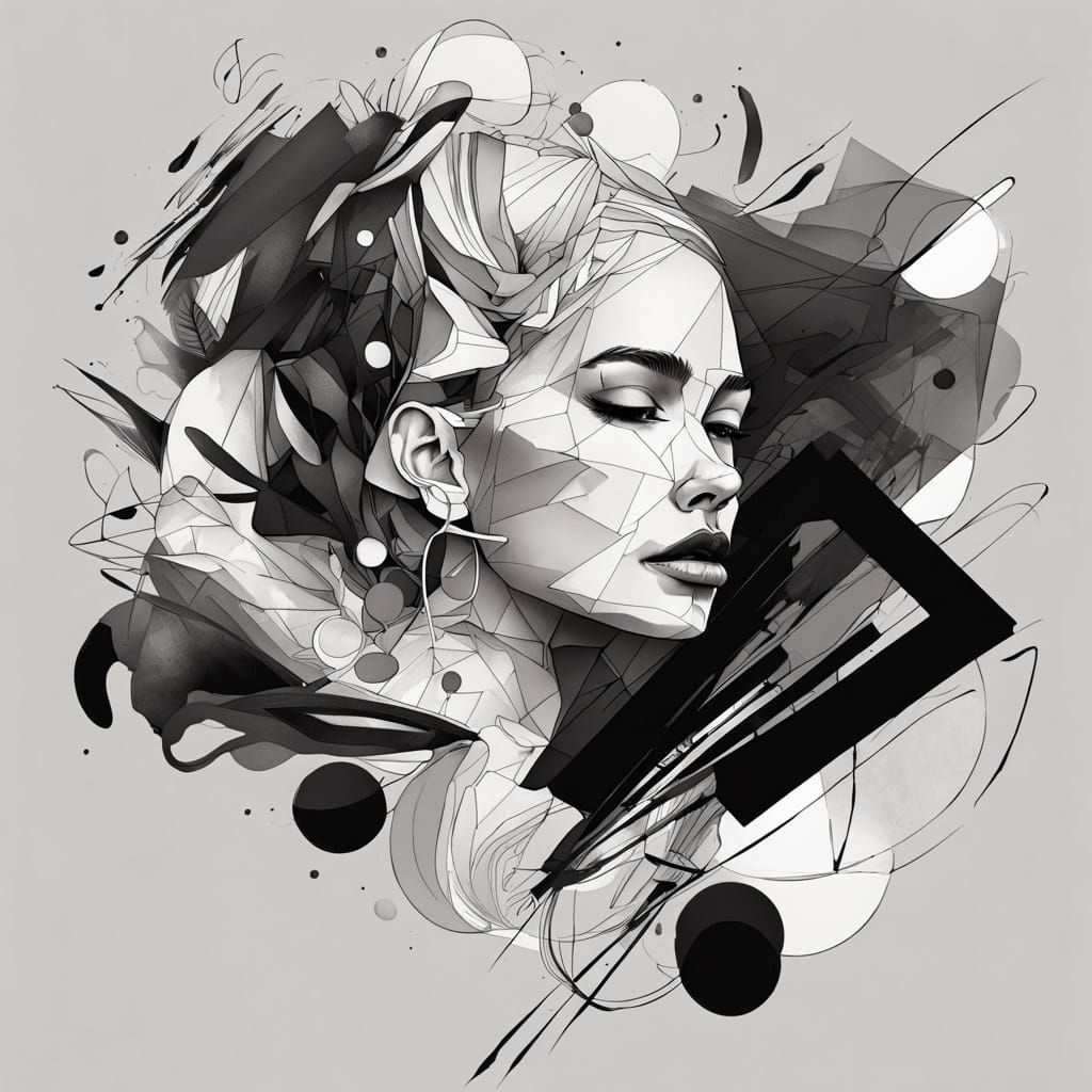 Abstract Expressionist Water Ink Splash Art in Bold Dark Lin...