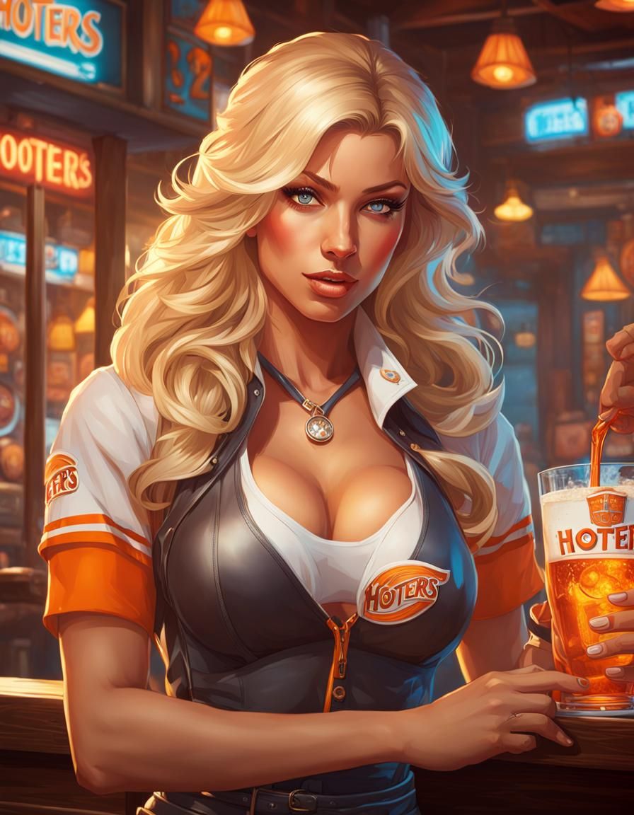 The Hooters waitress poses for a photo