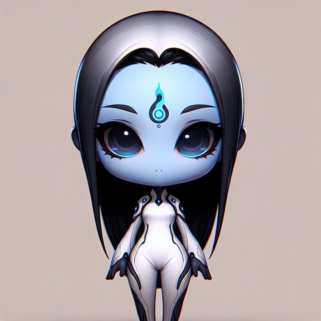 Chibi Cyborg Girl with Blue Accents