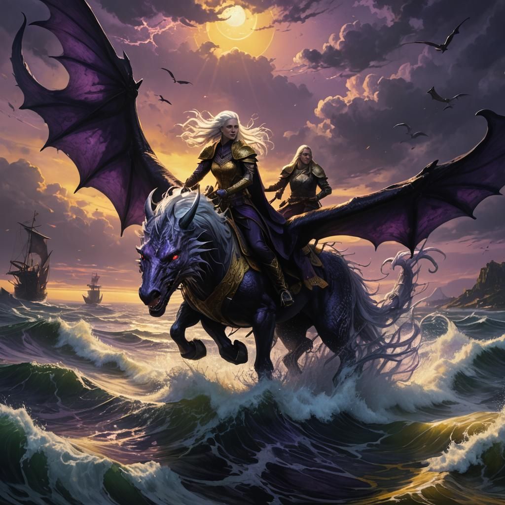 Rhaenys Targaryen on Dragon Above Blackwater Bay