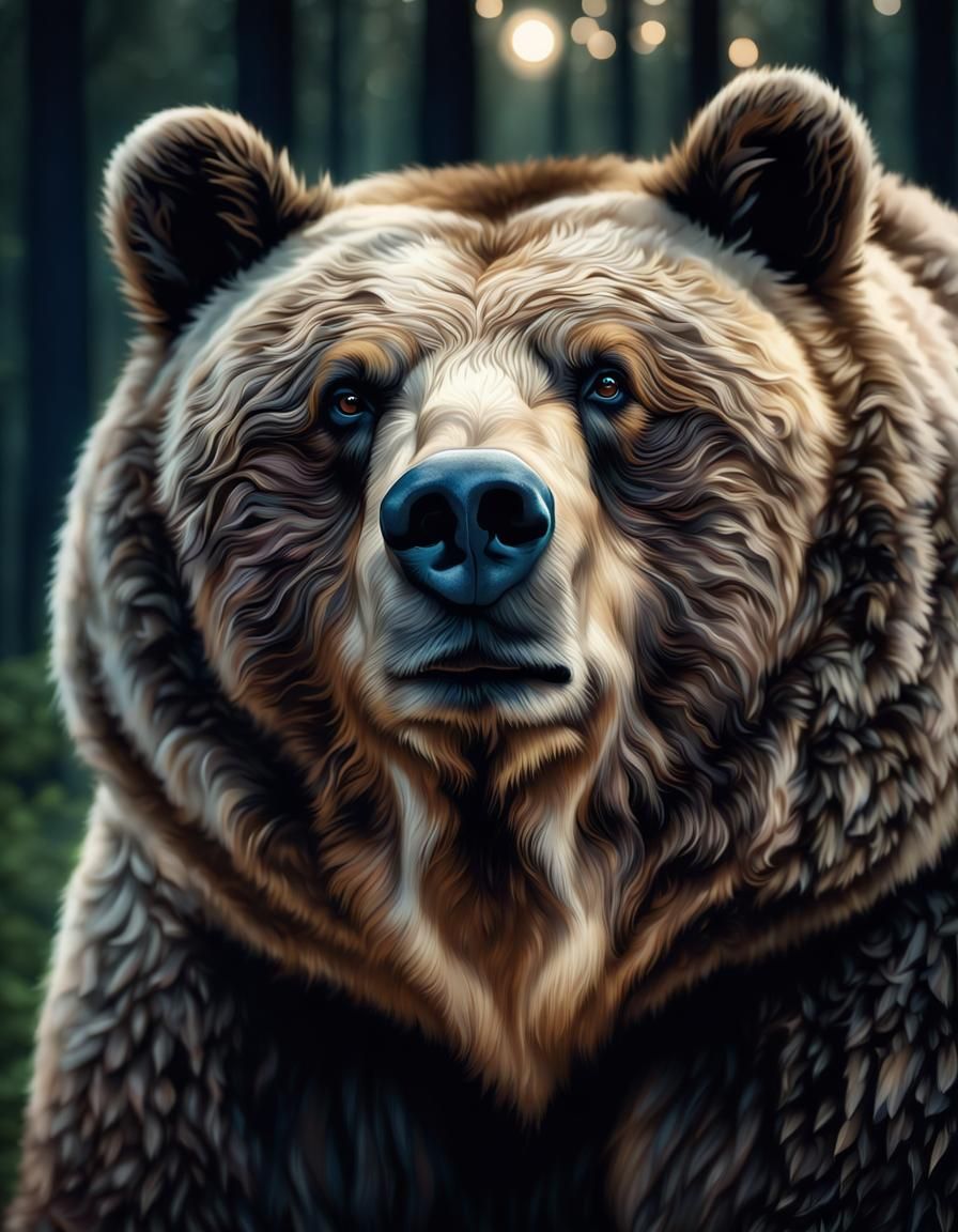 Detailed Portrait of a Handsome Bear in Moonlight