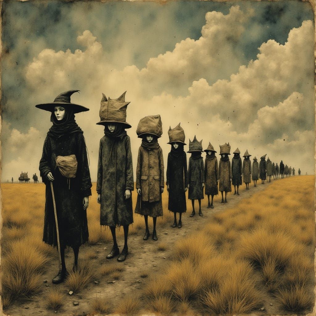 African Americans Migrating West at Dusk