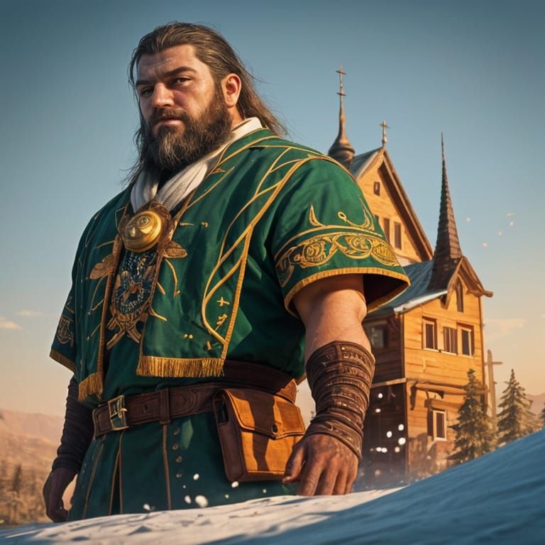 Winter Landscape with Santa Claus in Vibrant Colors