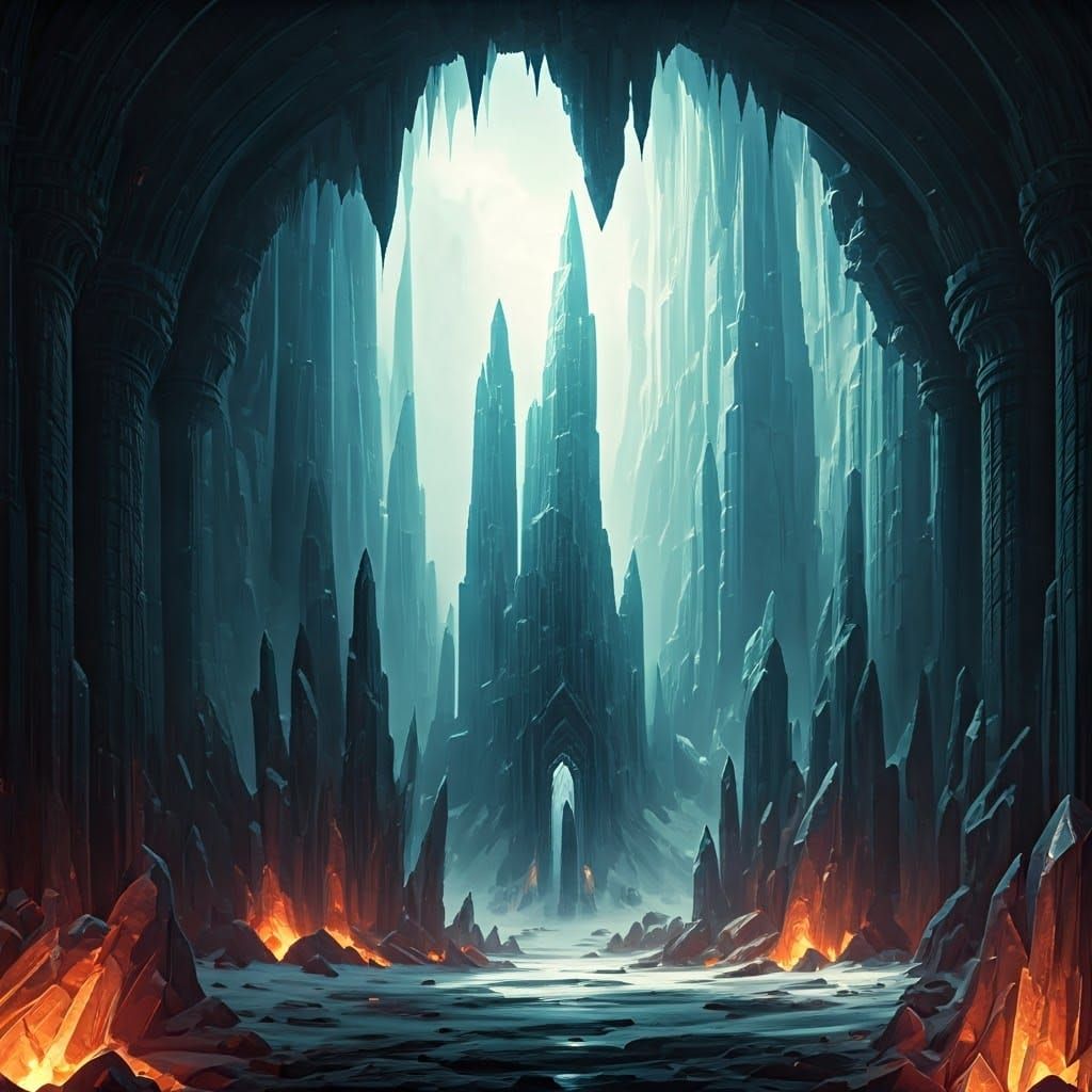 Crystalline Spires Meet Blazing Inferno: Fantasy Concept Art