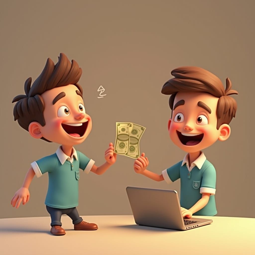 3D Cartoon Man Contrasts Success and Denial in Pixar Style