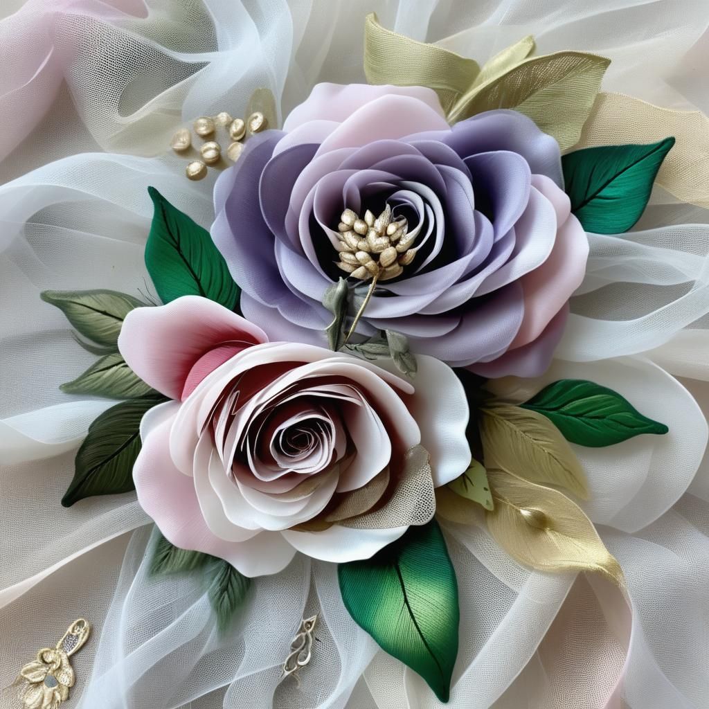 Grateful Rose: Delicate Tulle Handwork in Blended Colors