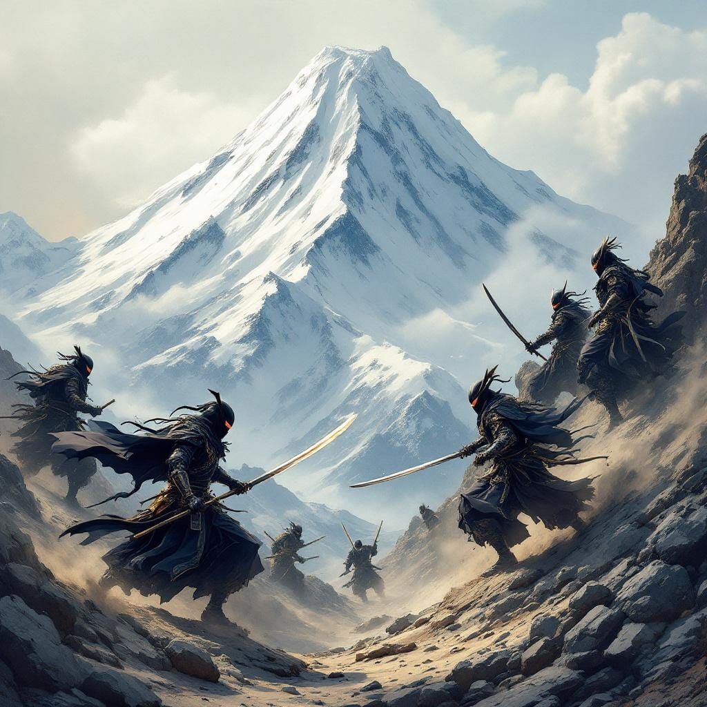 Epic Ninja vs Samurai Battle on Snowy Mountain
