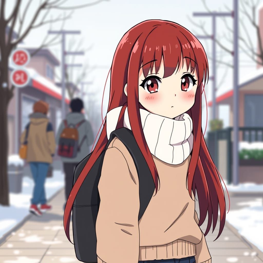 Gentle Schoolgirl Strolls to School in Whimsical Anime Style