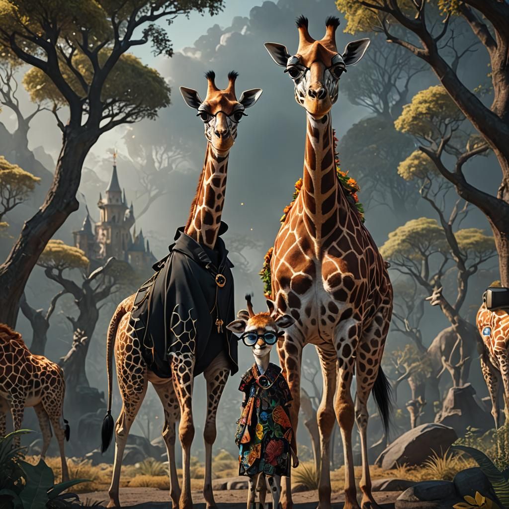 Giraffe Family in Animated Commercial Style