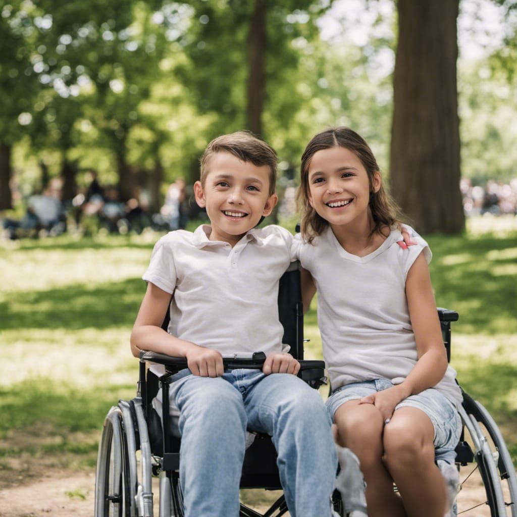 Friendly Children in Wheelchairs Enjoying Park