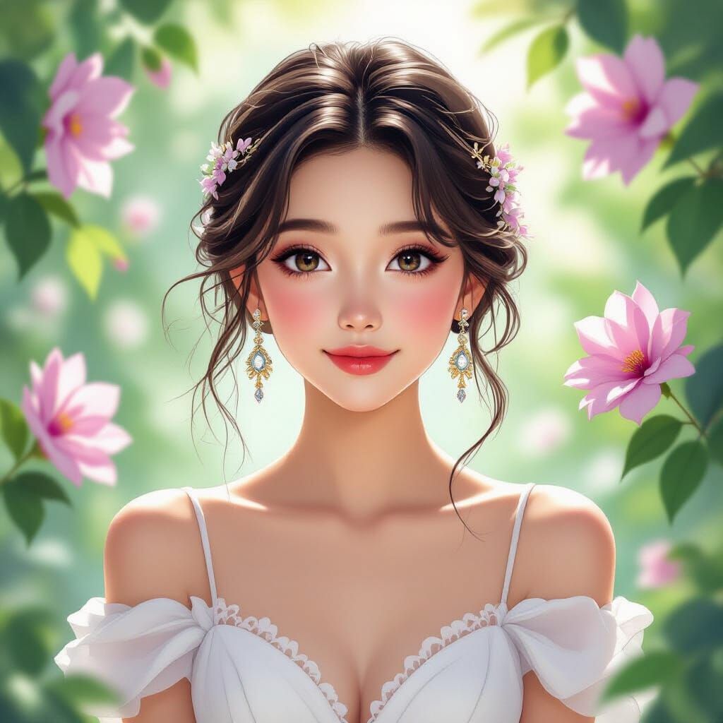 Porcelain Beauty in Anime-Inspired Art Nouveau Style