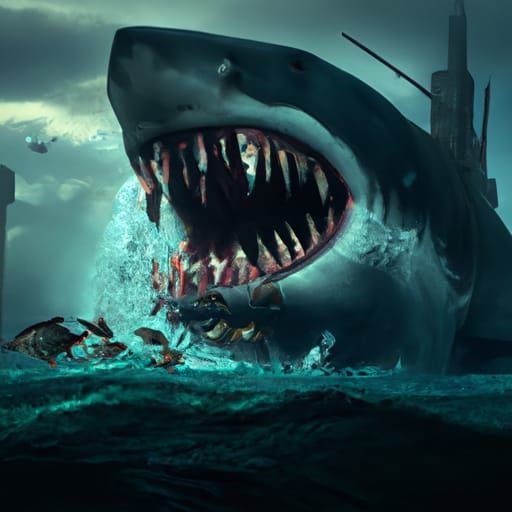 Jaws Attacks Quint: A Dramatic Digital Painting