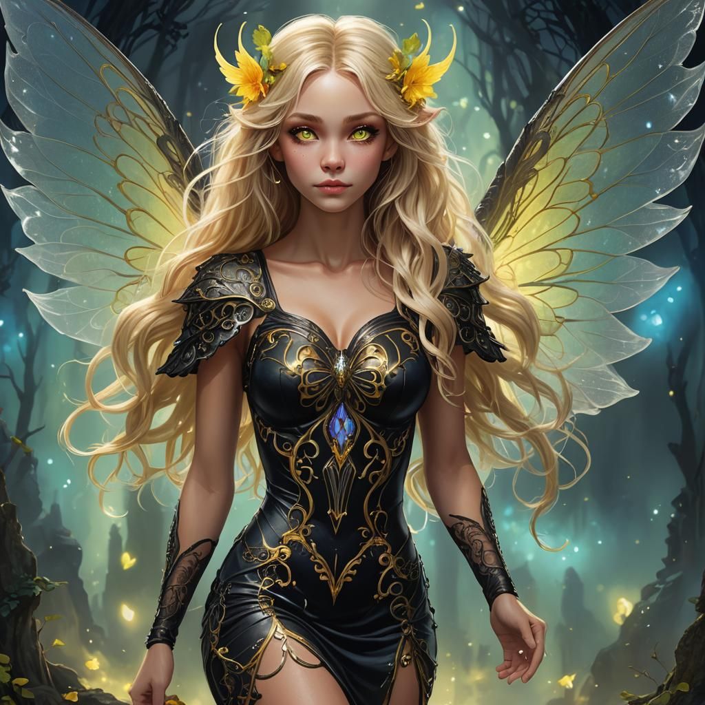 Slender Fairy with Angel Wings, Detailed Matte Painting