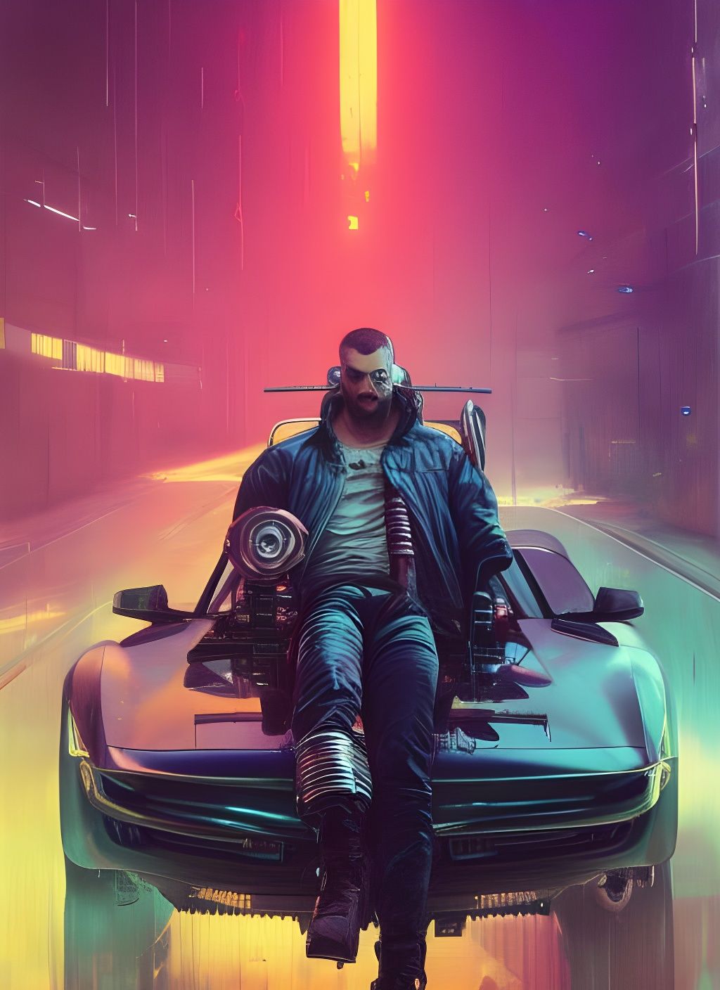 V and Car in Cyberpunk 2077 Crayon Caricature