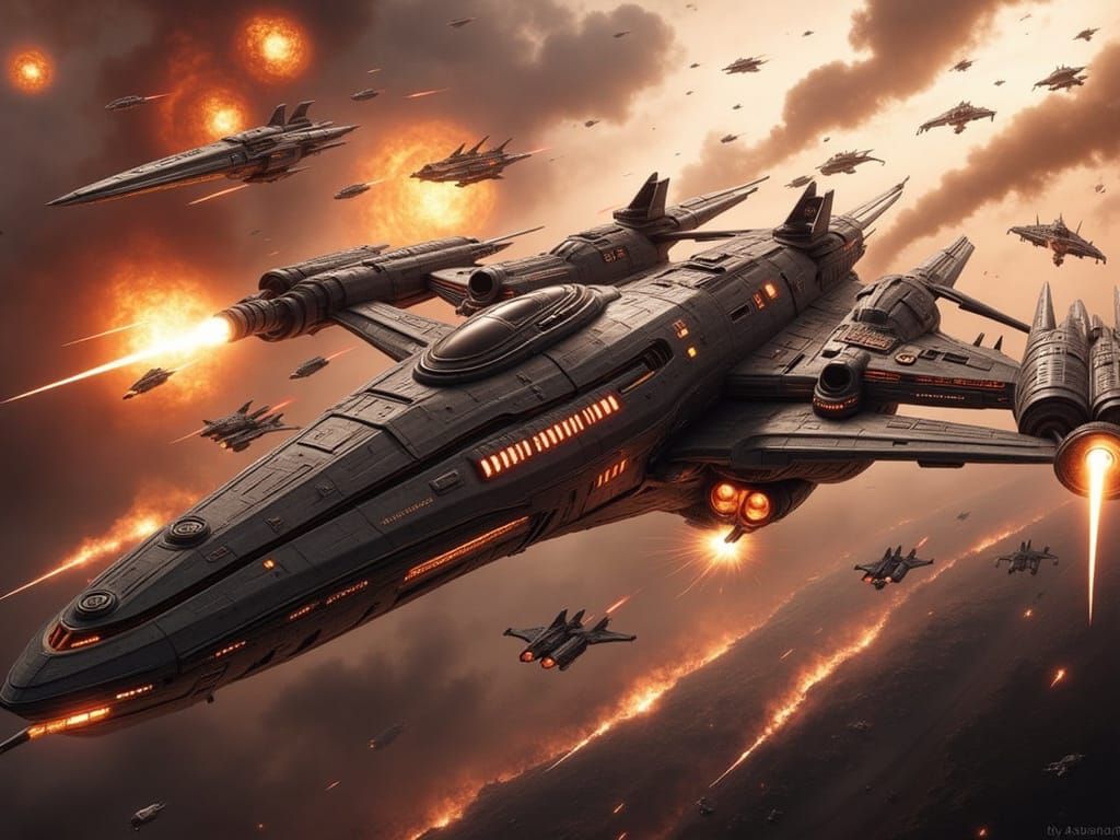 Futuristic Starships Clash in Laser Battle